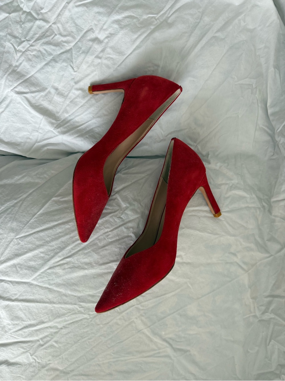 Stuart Weitzman Red Suede Pointed-Toe Mid-Heel Pumps